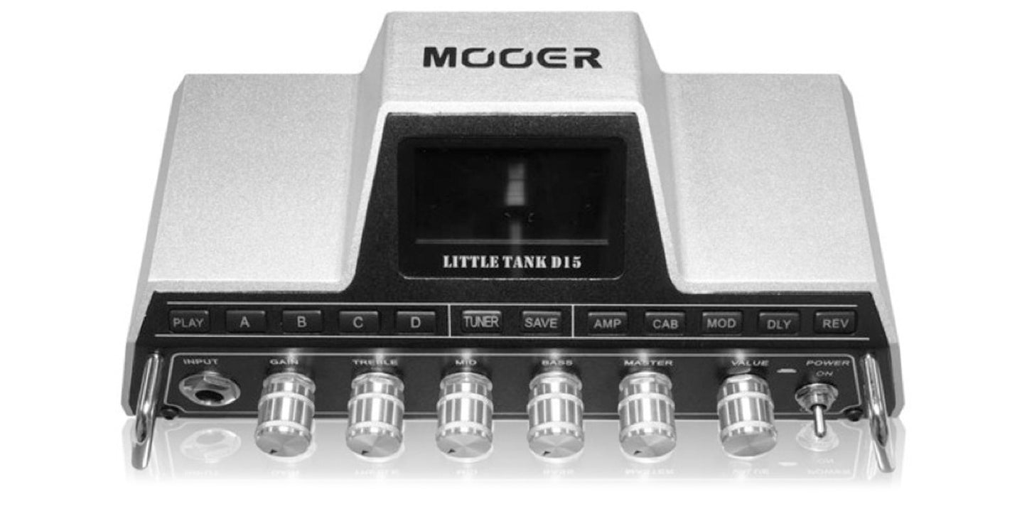 Tête amplifiée LITTLE TANK D15, 15W Class D, 25 simulations d'amplis haute-qualité, 20 simulations de haut-parleurs, gris