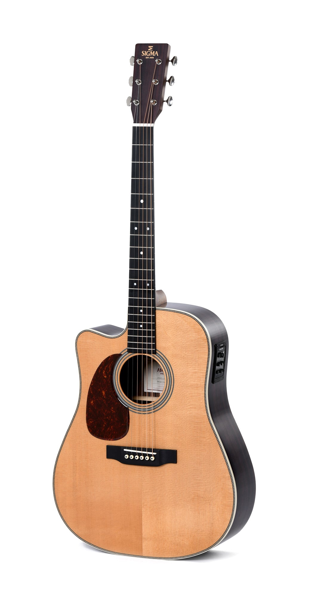 Modèle DTC-28HEL, Dreadnought pan coupé, table épicéa massif, f/e tilia, touche micarta, EQ Fishman, naturel brillant, gaucher