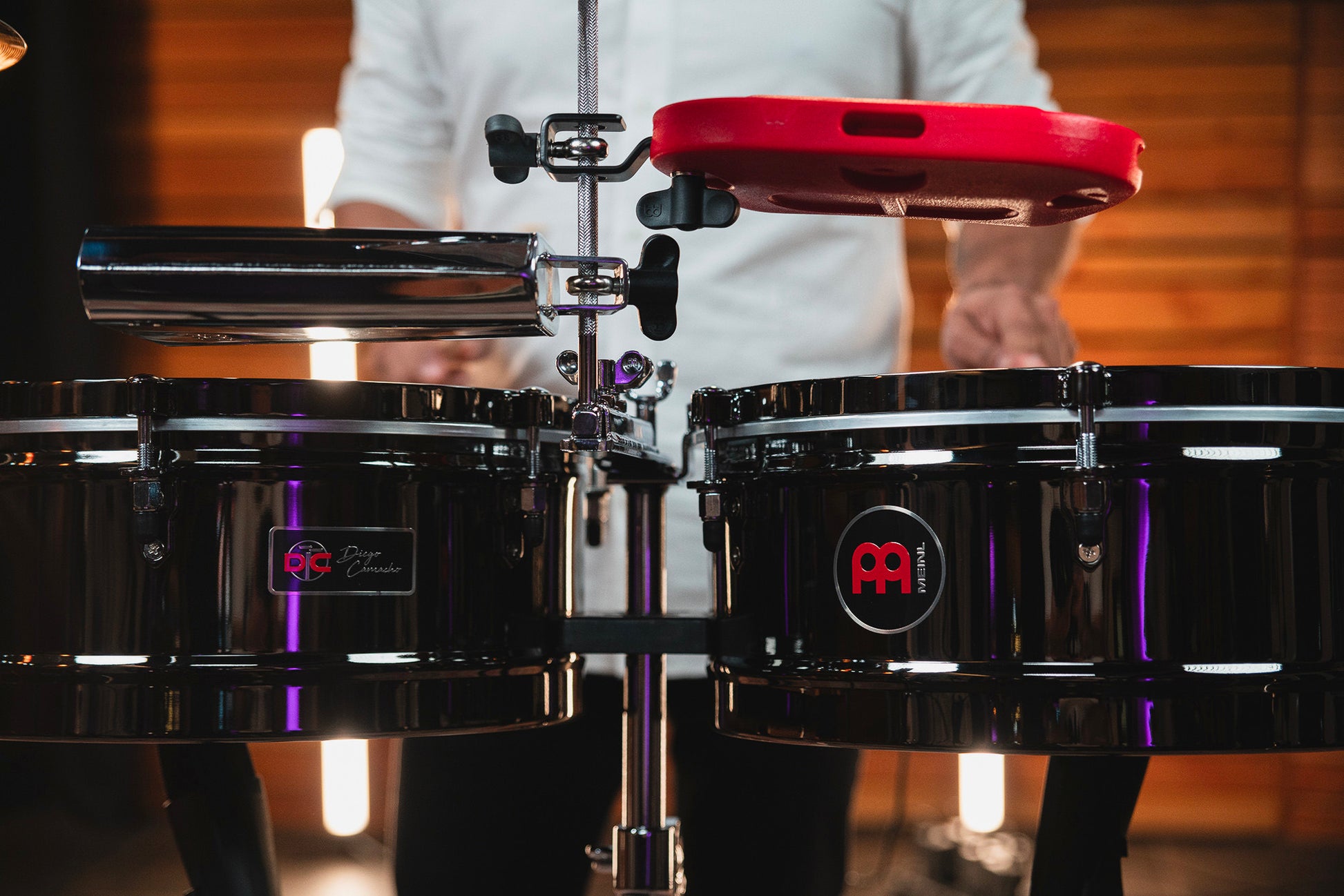 Jeu timbales 14 & 15" Diego Camacho, acier inoxydable, support double embase