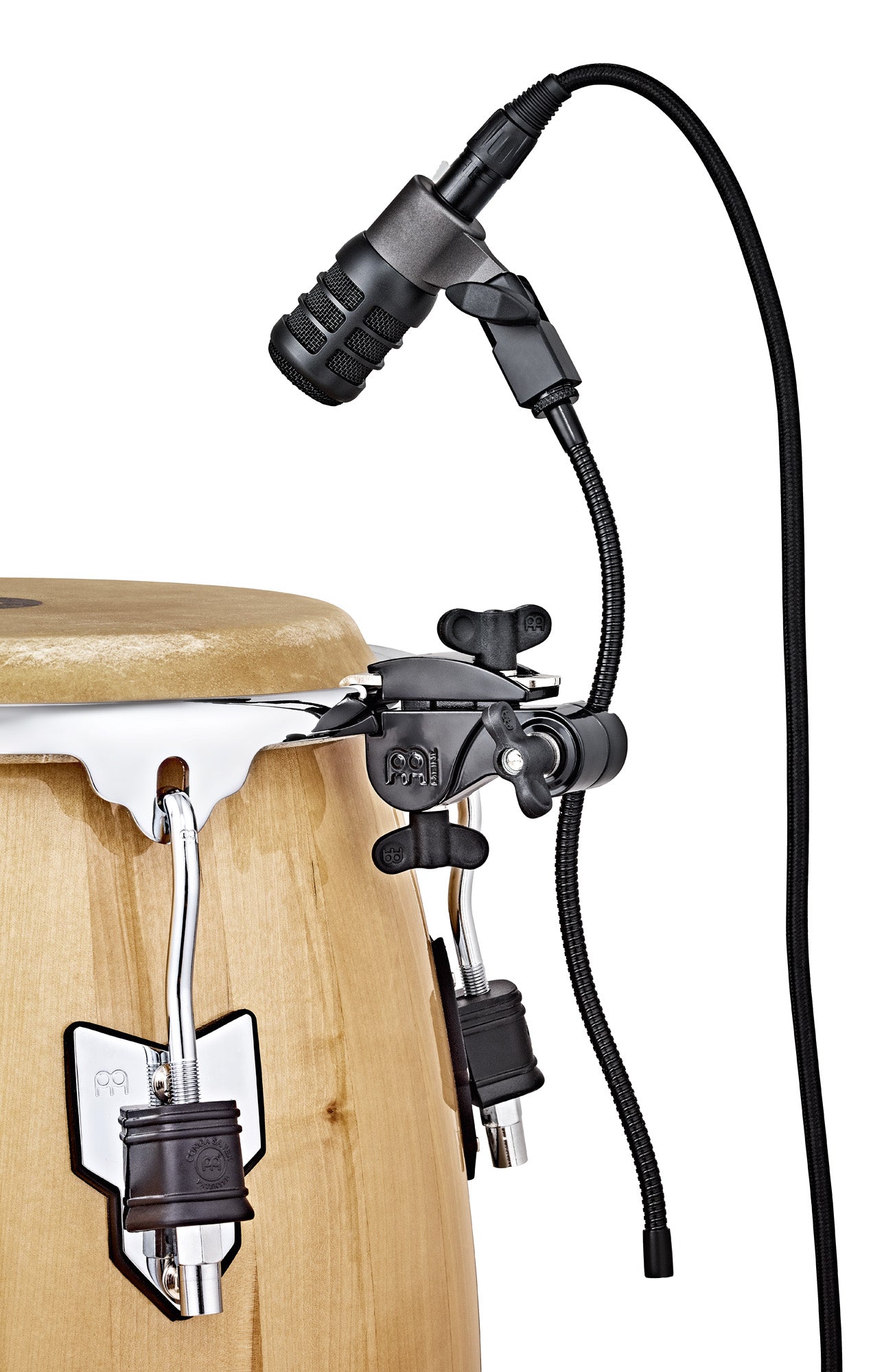 ATTACHE MEINL SUR CERCLE + COL DE CYGNE FMG, ACIER MOULE, NOIR POUDRE, 360° DE ROTATION 3/8