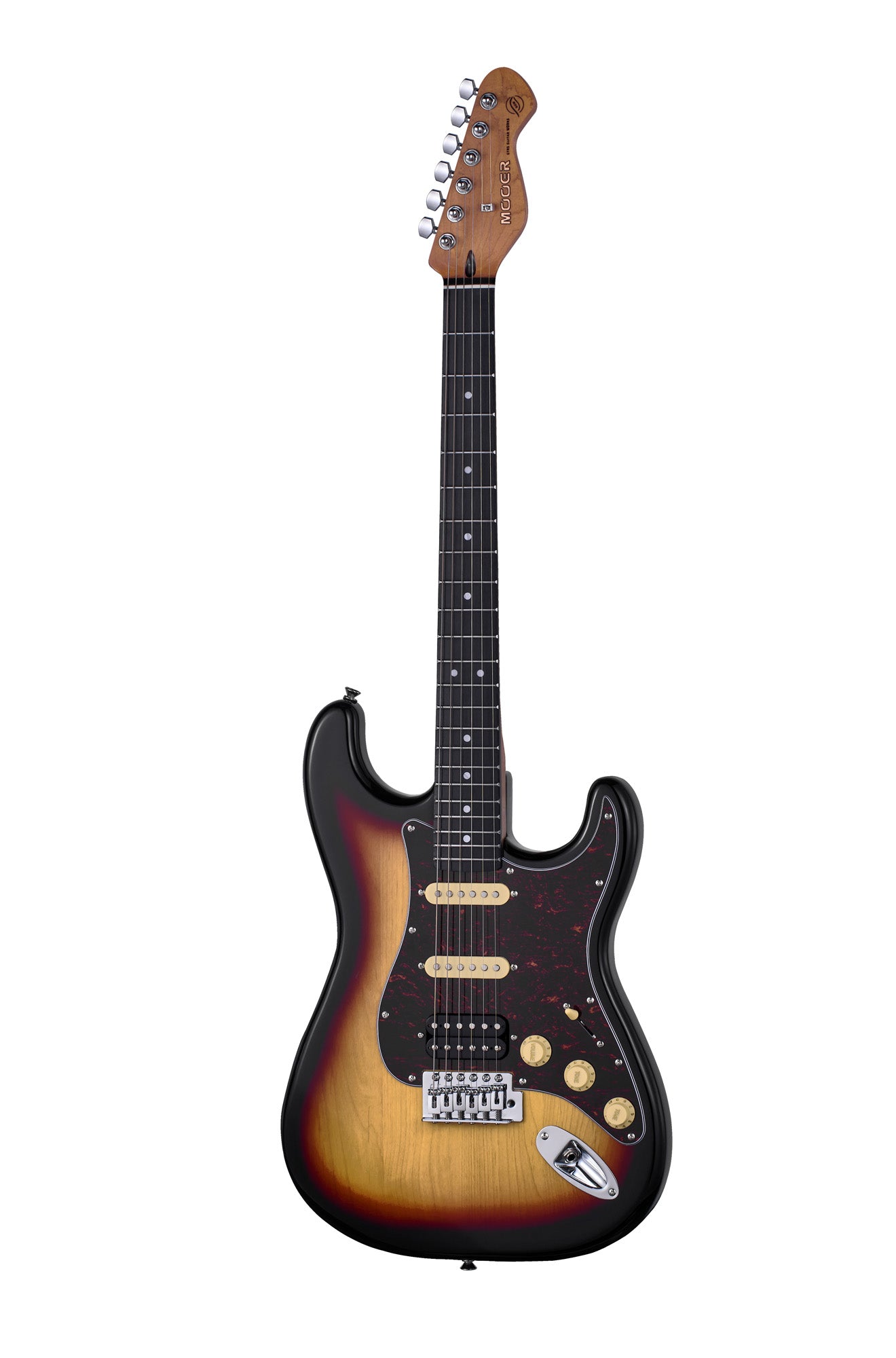 MOOER MSC10PRO, corps peuplier, manche érable torréfié satiné, touche ébène tech, sunburst, avec housse