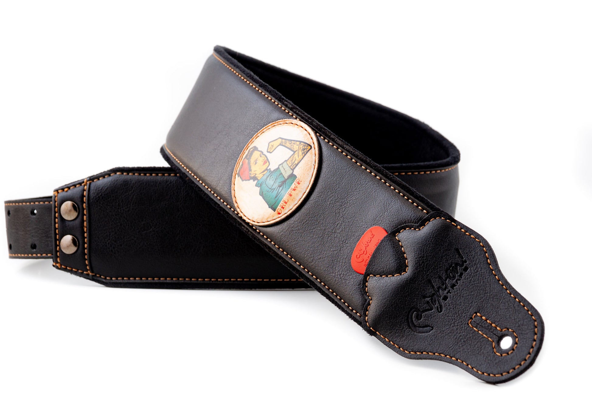 Courroie modèle TATOO PIN-UP, extérieur synthétique, largeur 7 cm, longueur 98 à 153 cm, porte-médiators intégré, noir