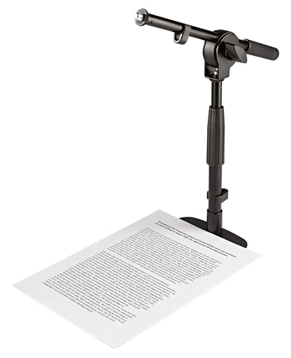 Support micro de table avec petite perche, acier, filetage 3/8". Poids: 1.64 kg, base: 200 x 200 mm, hauteur: 285 à 400 mm, noir