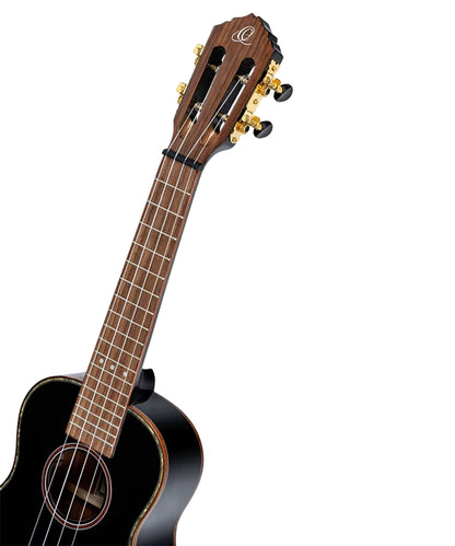 RUOX-CC, modèle Concert, table épicéa, fond & éclisses acajou, manche acajou, housse luxe, noir brillant