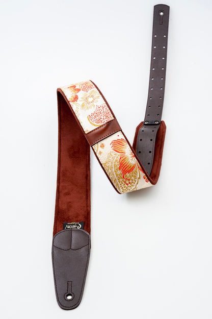 Courroie modèle HOKKAIDO, extérieur synthétique, largeur 6 cm, longueur 100 à 150 cm, porte-médiators intégré, beige