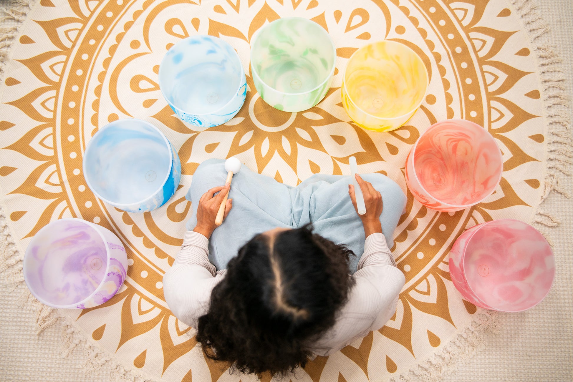 SET 7 SINGING BOWL MARBRES SONIC ENERGY CRYSTAL 10". 7 CHAKRAS 432HZ