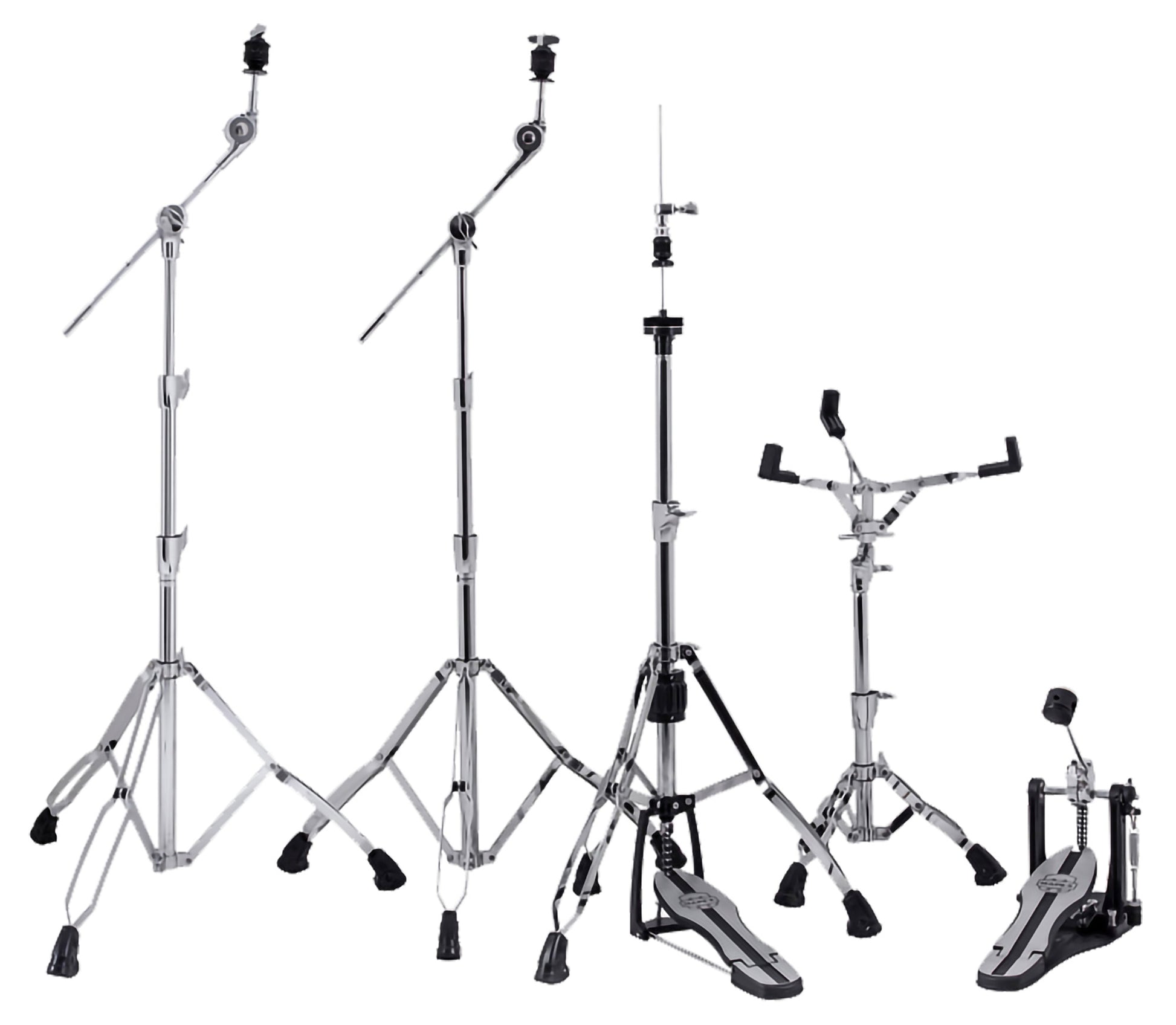 Pack accessoires Mars, pédale de charleston, 2 supports cymbale perche, support caisse claire, pédale grosse caisse, chrome