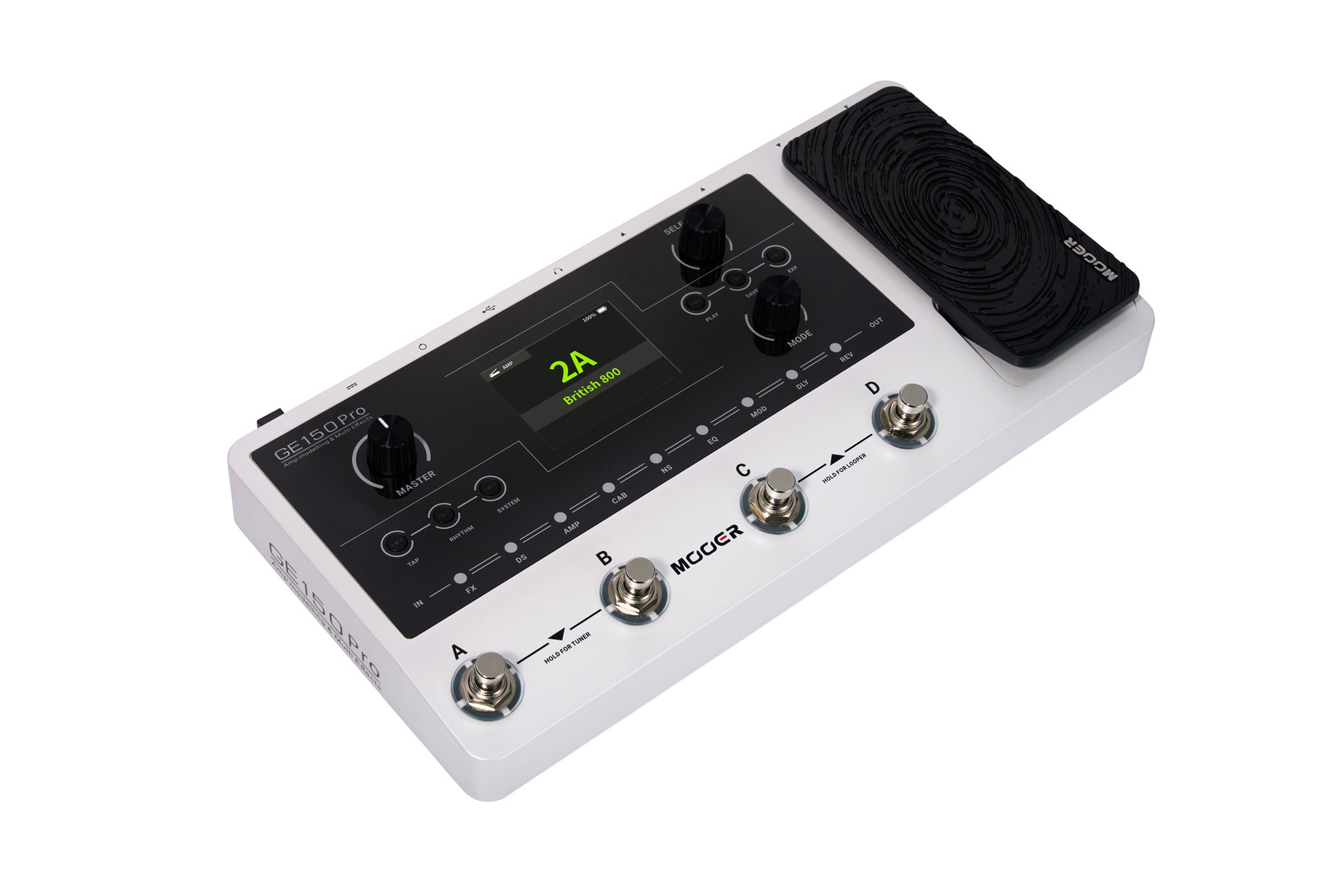 Pédalier multi-effets GE150 PRO, 55 simulations d'amplis haute-qualité, 26 simulations de haut-parleurs (IR), blanc
