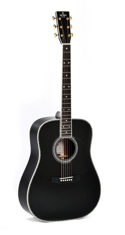 Modèle DT-42 NASHVILLE, édition spéciale, Dreadnought, table épicéa massif, f/e tilia, binding abalone, étui, noir brillant