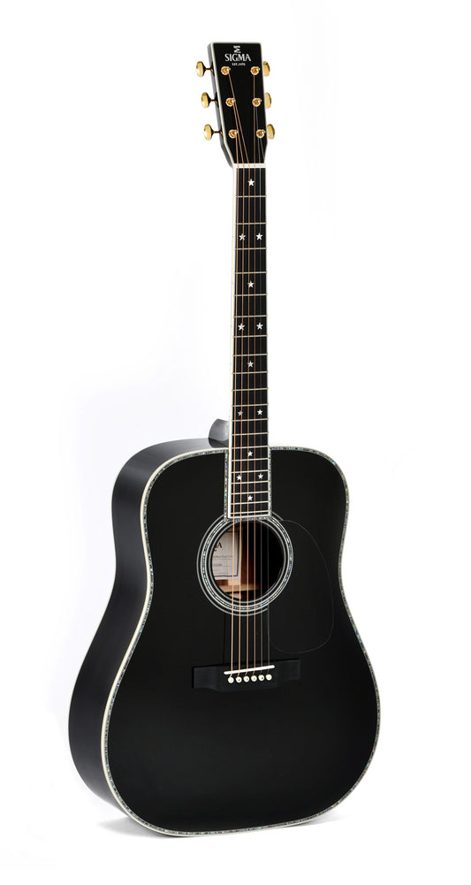 Modèle DT-42 NASHVILLE, édition spéciale, Dreadnought, table épicéa massif, f/e tilia, binding abalone, étui, noir brillant