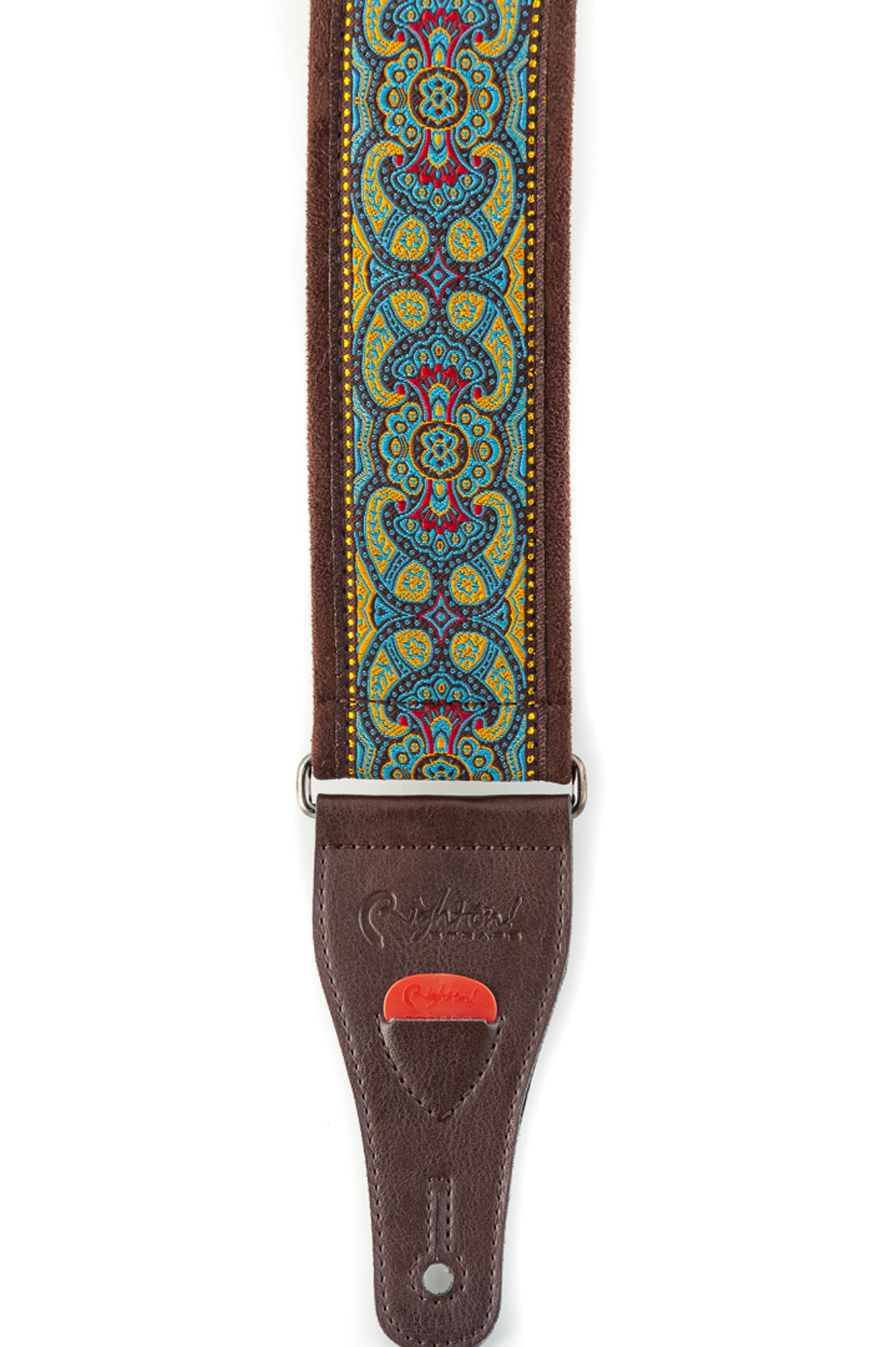 Courroie modèle ROSEKILDE II, tissu Jacquard, largeur 6 cm, longueur 90 à 150 cm, porte-médiators intégré, turquoise