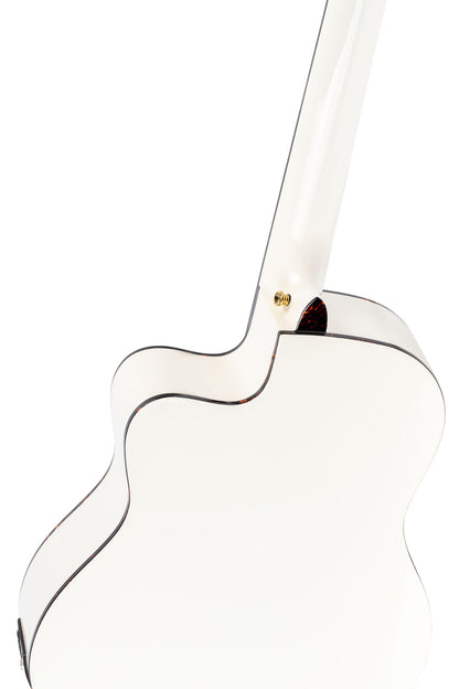 RCE145, modèle à caisse fine, pan coupé, EQ MagusPro, table épicéa massif, manche acajou (sillet 48 mm), blanc brillant