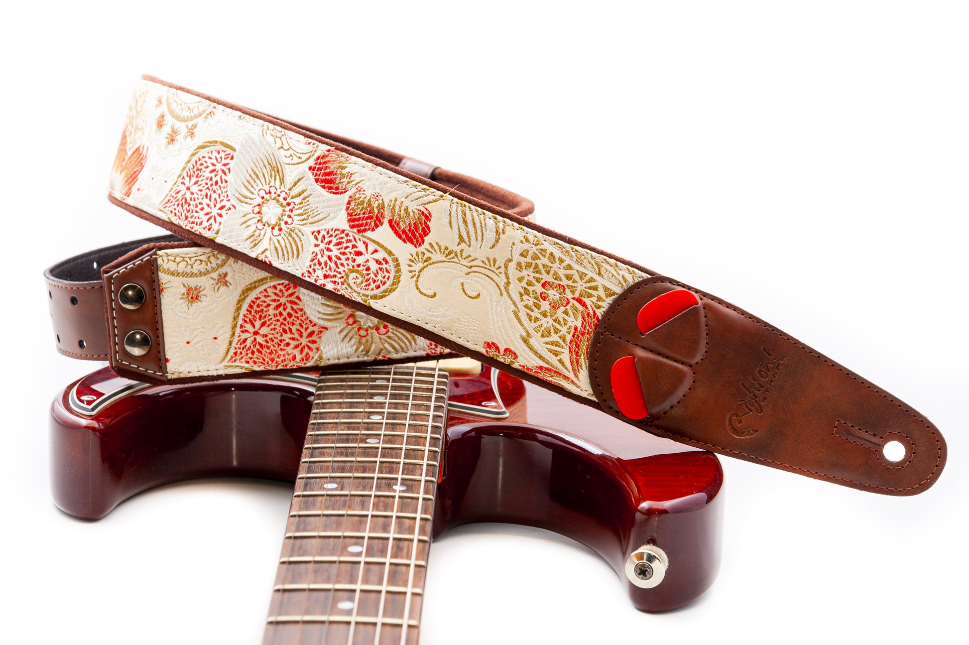 Courroie modèle HOKKAIDO, extérieur synthétique, largeur 6 cm, longueur 100 à 150 cm, porte-médiators intégré, beige