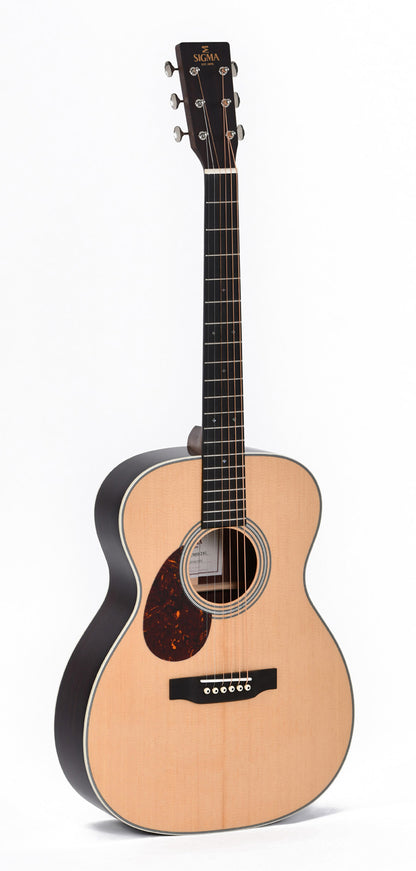 Modèle SOMR-28L, Orchestra Model, table épicéa massif, f/e palissandre massif, touche & chevalet ébène, soft case, gaucher