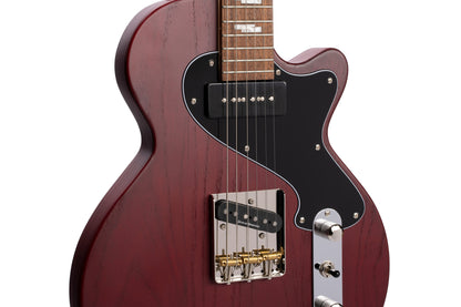 SUNSET TC, corps frêne, manche érable, touche jatoba, 2 micros CORT Voiced Tone, bordeaux pores ouverts