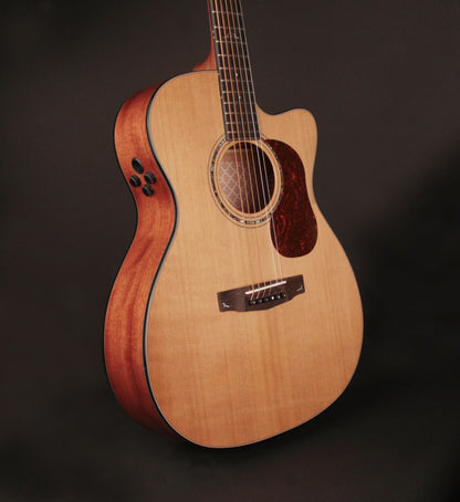 GOLD-OC6, forme Orchestra Model pan coupé, table épicéa massif torréfié, f/e acajou, EQ Fishman Flex Blend, naturel brillant