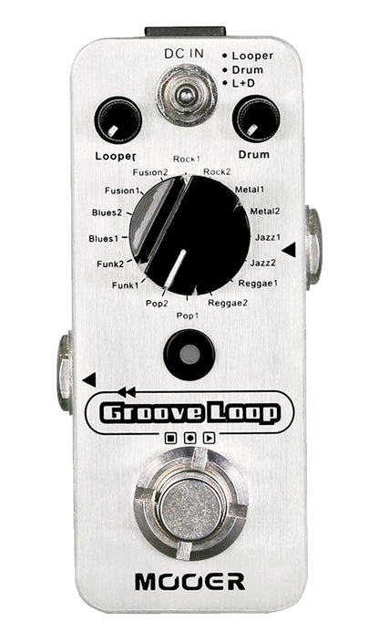 Pédale GROOVE LOOP, boite à rythmes et looper 3 modes (Looper/Drum/L+D), boîtier métal, true bypass, gris