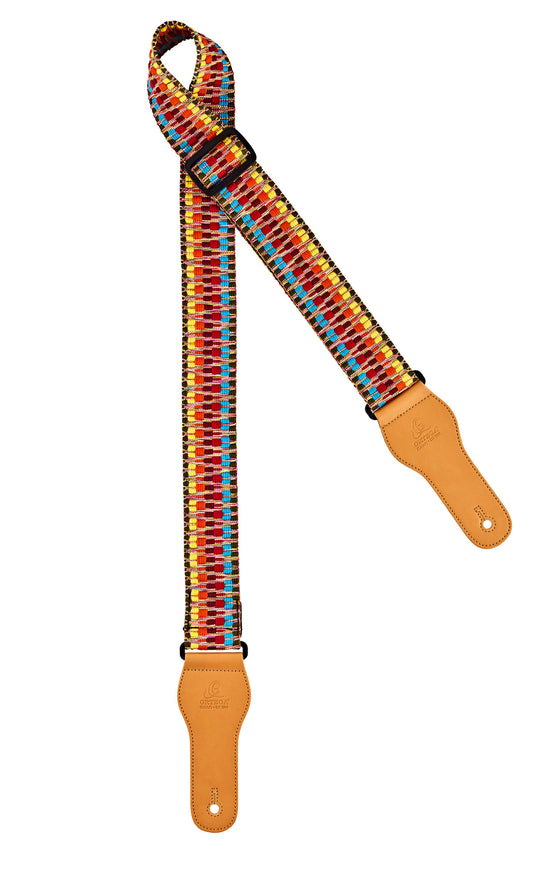 Courroie guitare, 100% coton, extrémités simili cuir, largeur 4.9 cm, longueur jusqu'à 158 cm, 70's psycho