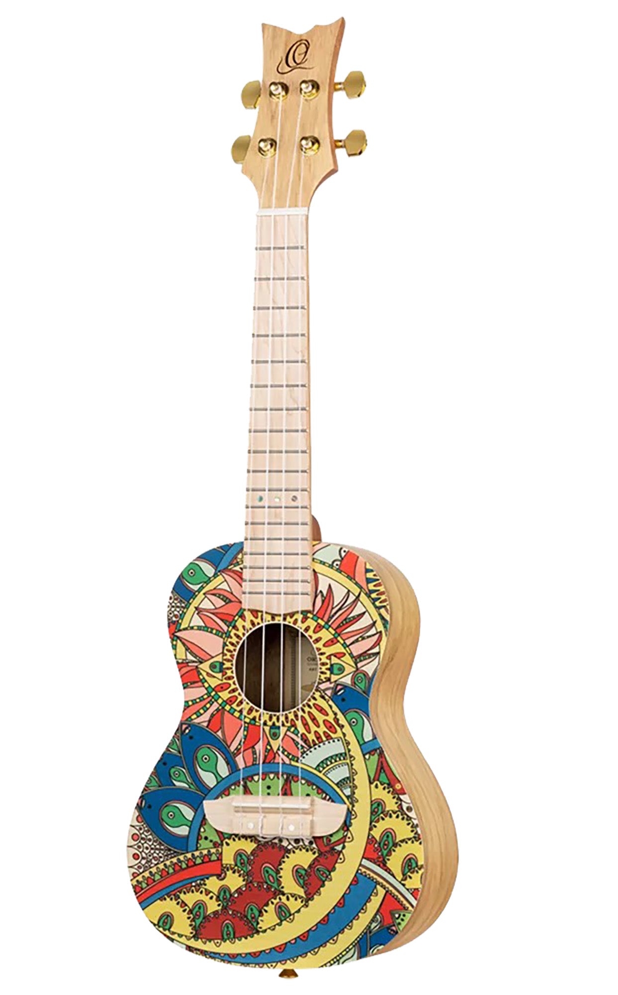 RUAR-MI, modèle Concert, table épicéa avec motif custom, fond & éclisses catalpa, manche nato, motif"Inde mystique" satiné