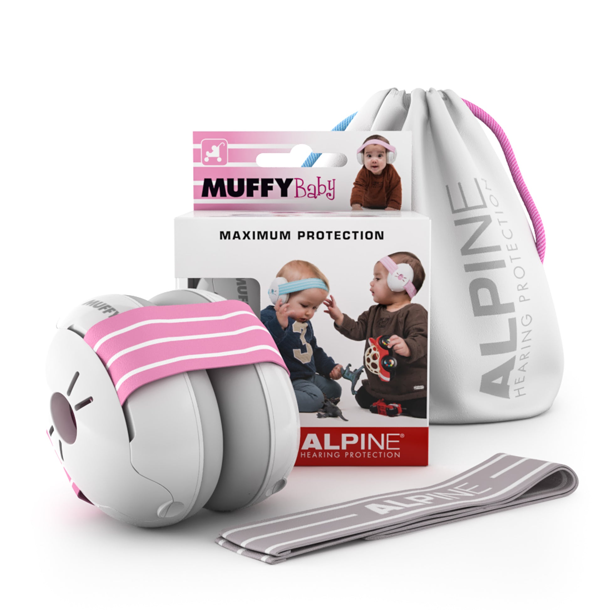 MUFFY Baby, casque auditif pour les tout-petits (de 3 à 36 mois), deux coques détachées, atténuation 23 dB, pochette, rose