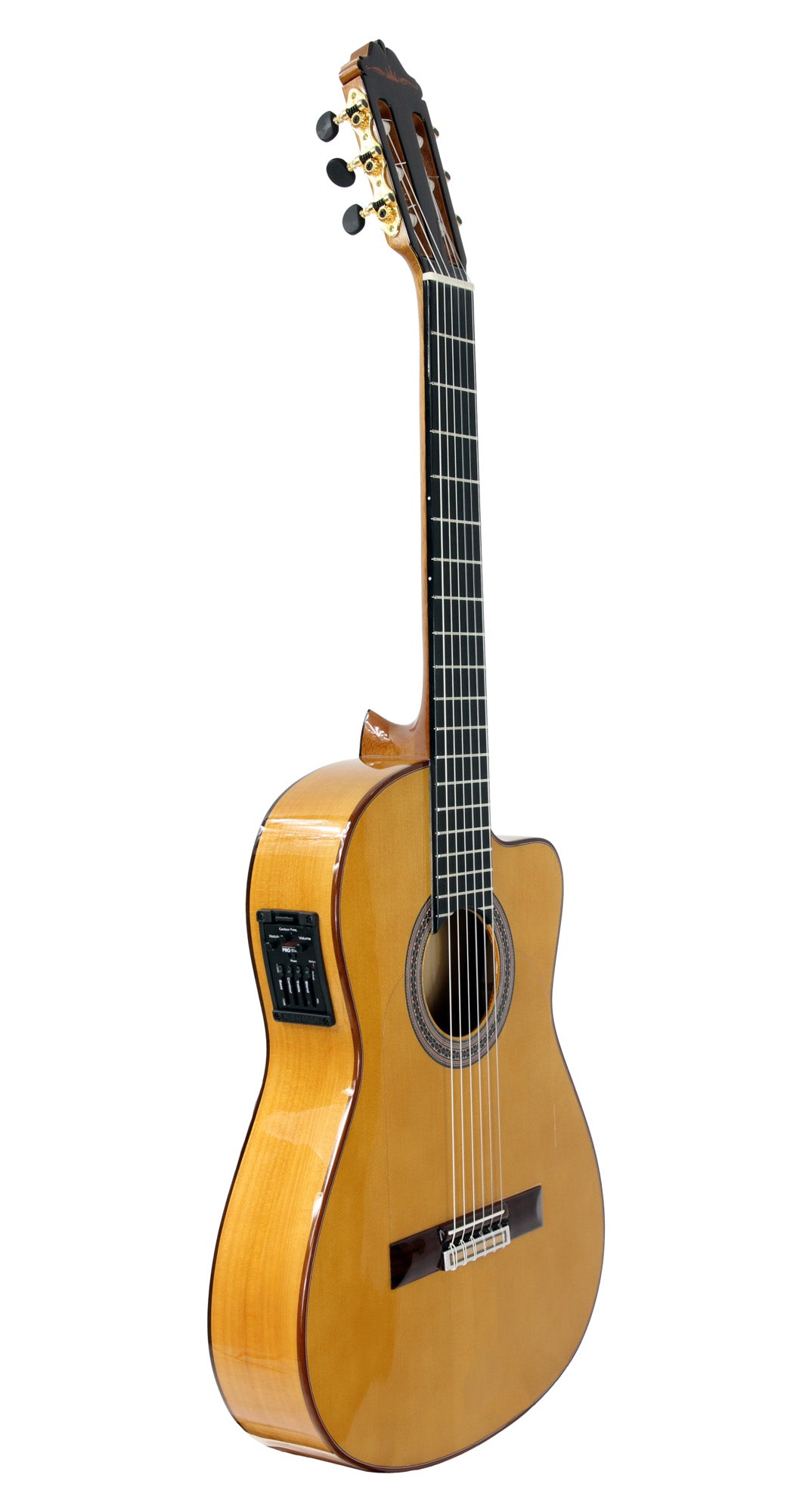 GIPSYKINGS (by André Reyes), Flamenco pan coupé, table épicéa massif, f/e cyprès massif, EQ Fishman Prefix Pro Blend, jaune