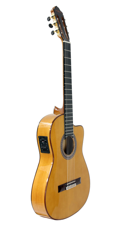 GIPSYKINGS (by André Reyes), Flamenco pan coupé, table épicéa massif, f/e cyprès massif, EQ Fishman Prefix Pro Blend, jaune