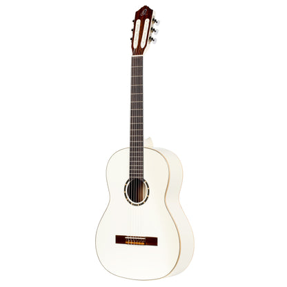 R121SNWH, modèle Slim Neck, table épicéa, fond & éclisses acajou, manche acajou (sillet 48 mm), housse, blanc brillant