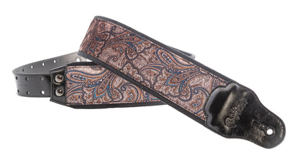 Courroie modèle J-PAISLEY, extérieur velours, largeur 7 cm, longueur 95 à 150 cm, porte-médiators intégré, brun