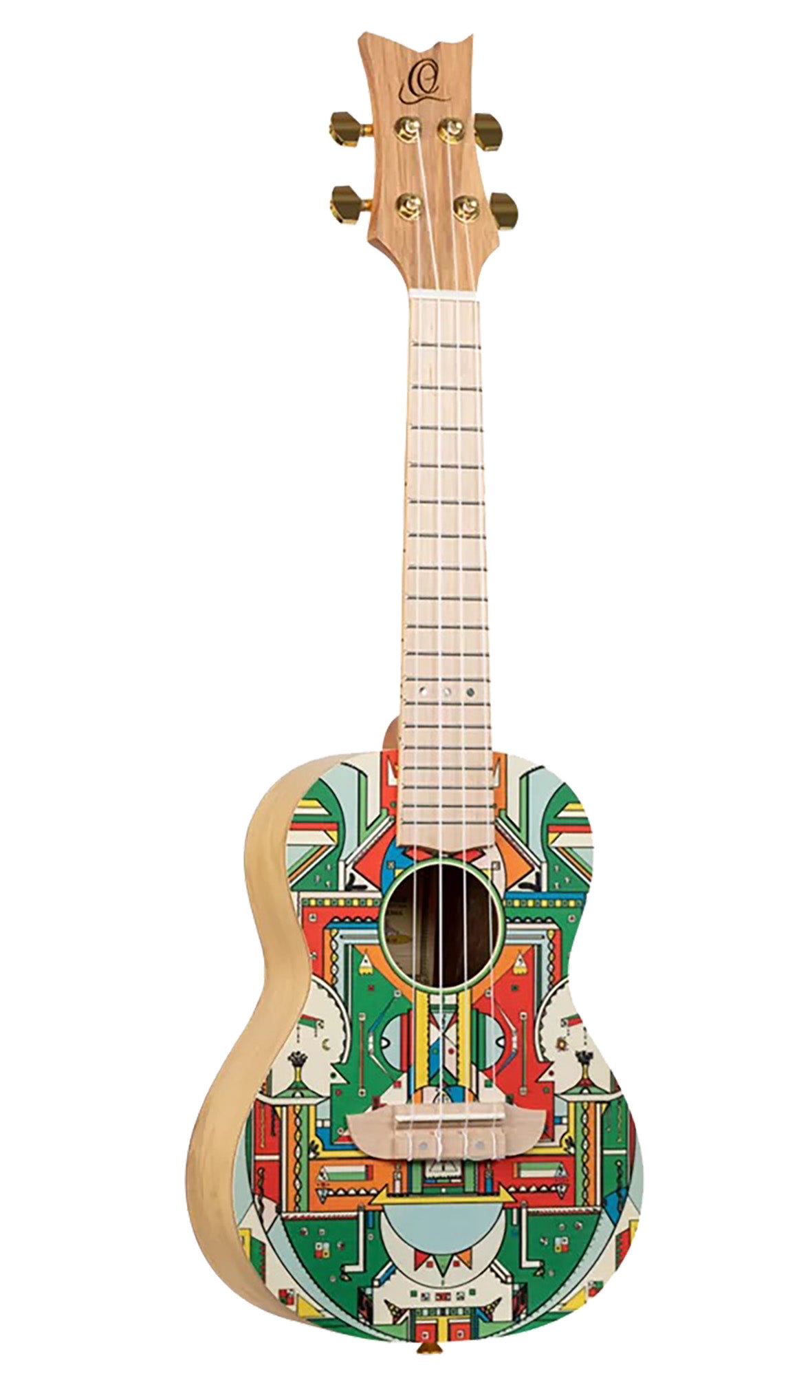 RUAR-HY, modèle Concert, table épicéa avec motif custom, fond & éclisses catalpa, manche nato, motif"Himalaya" satiné