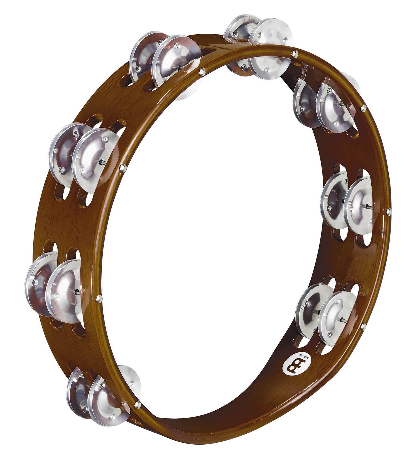 Tambourin bois, 2 rangée de cymbalettes aluminium, African brown