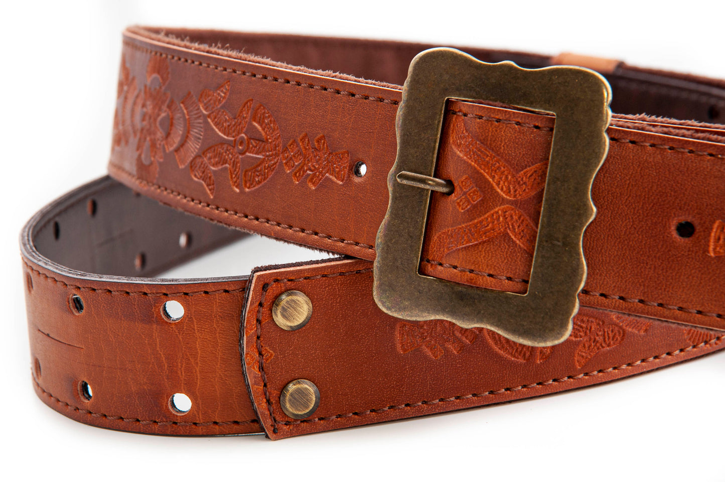 Courroie modèle LEGEND BM BOHEMIAN, cuir haute qualité, largeur 4 cm, longueur 60 à 163 cm, porte bottleneck intégré, woody