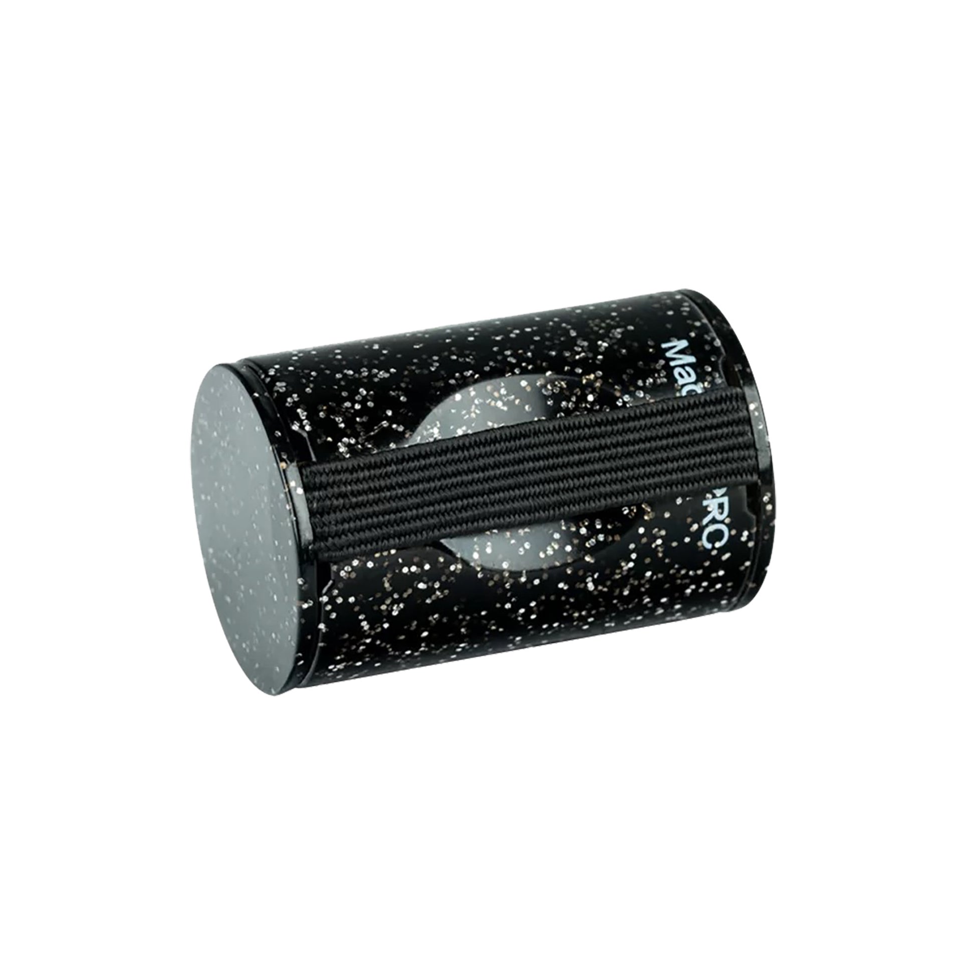 OFS-BKS, shaker pour doigt Ortega, plastique, hauteur 39 x diamètre 25 mm, bande élastique, finition noir pailleté brillant