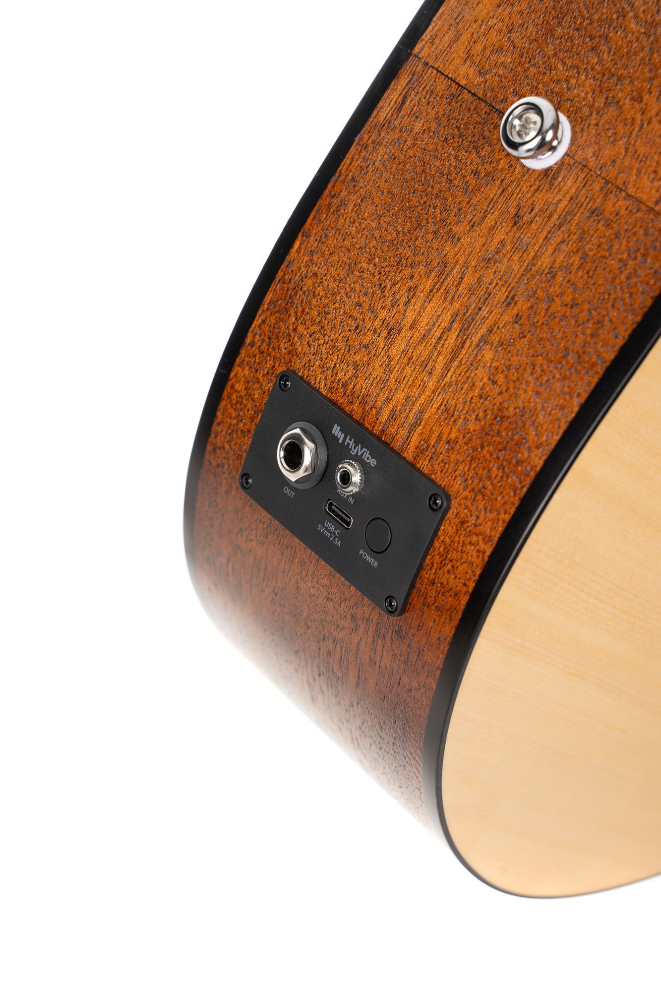 Earth Go, modèle Dreadnought 3/4, table épicéa massif, fond & éclisses acajou, HyVibe 2,  housse, naturel pores ouverts