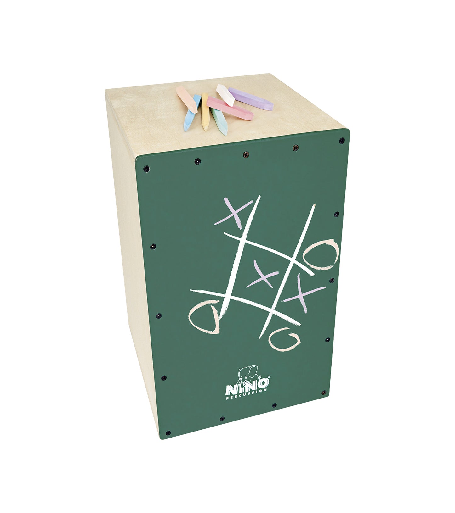 KIT DE FABRICATION NINO CAJON,"TABLEAU NOIR" VERT + CRAIES, BOULEAU, SNARE