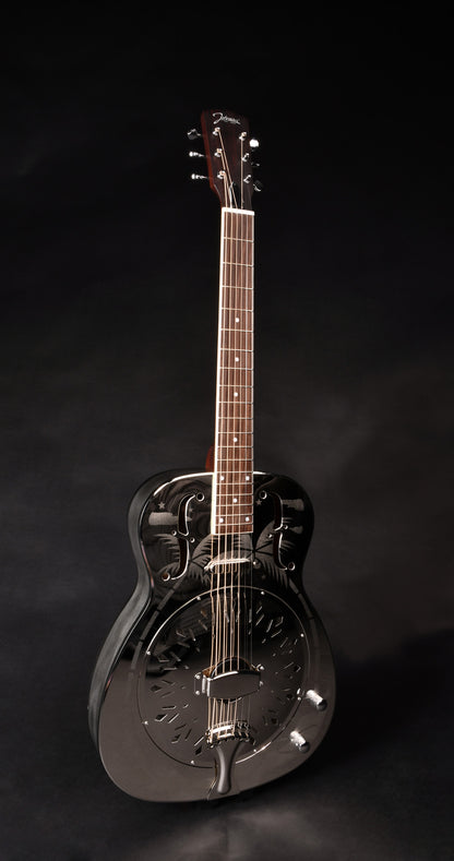 JR-998, corps en laiton, manche acajou, touche palissandre, micro simple, nickel brillant avec palmiers.