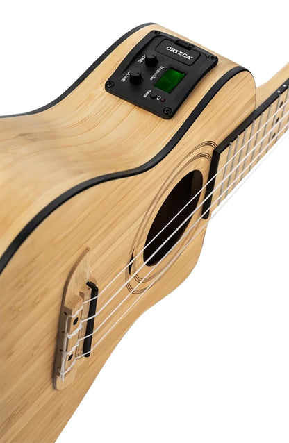 RUNAB-CC, modèle Concert, pan coupé, EQ MagusUke, table bambou massif, f/e bambou massif, manche bambou, housse, naturel satiné