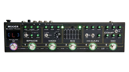 Pédalier BLACK TRUCK, 6 pédales d'effet (Compresseur, Overdrive, Distorsion, EQ, Modulation, Délai/Réverb), noir