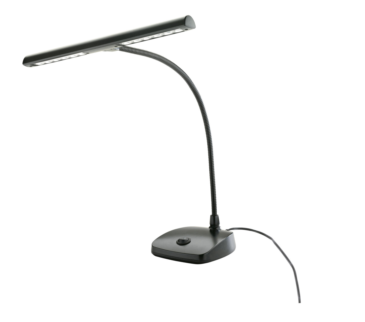Lampe piano 12 LEDs (2500 lux), longueur 296 mm sur flexible ajustable, alimentation sur bloc secteur fourni, 1.75 kg, noir