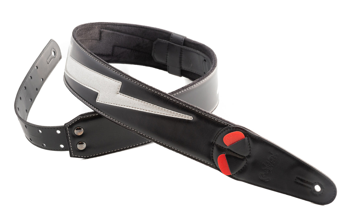 Courroie modèle BOLT II, extérieur synthétique et tissu, largeur 6 cm, longueur 100 à 145 cm, porte-médiators intégré, noir