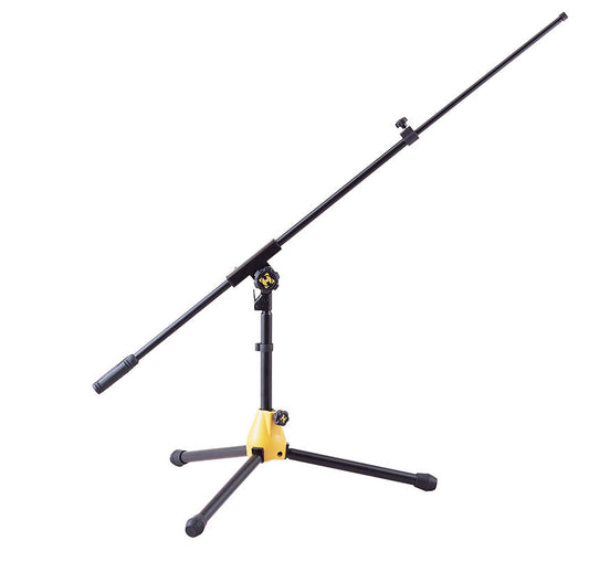 Support bas avec perche télescopique longue 2 parties, base du trépied en aluminium moulé, parfait pour batterie et amplis