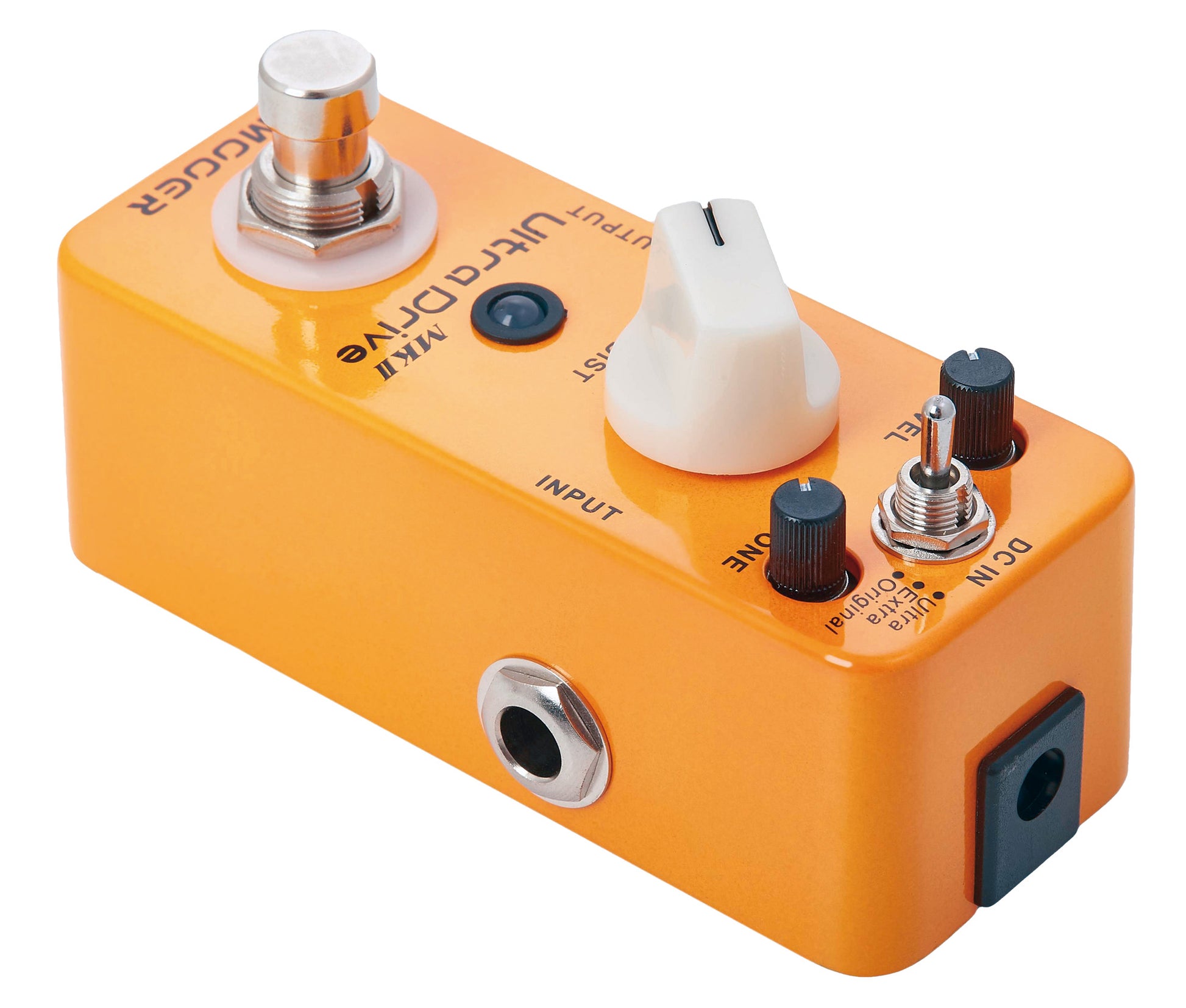 Pédale ULTRA DRIVE MKII, distorsion hi gain à 3 modes (Original/Extra/ultra), boîtier métal, true bypass, orange