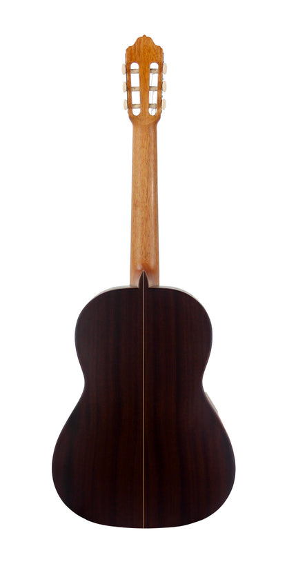 MOD.1, table cèdre massif, fond & éclisses acajou, touche palissandre, satiné, table brillante