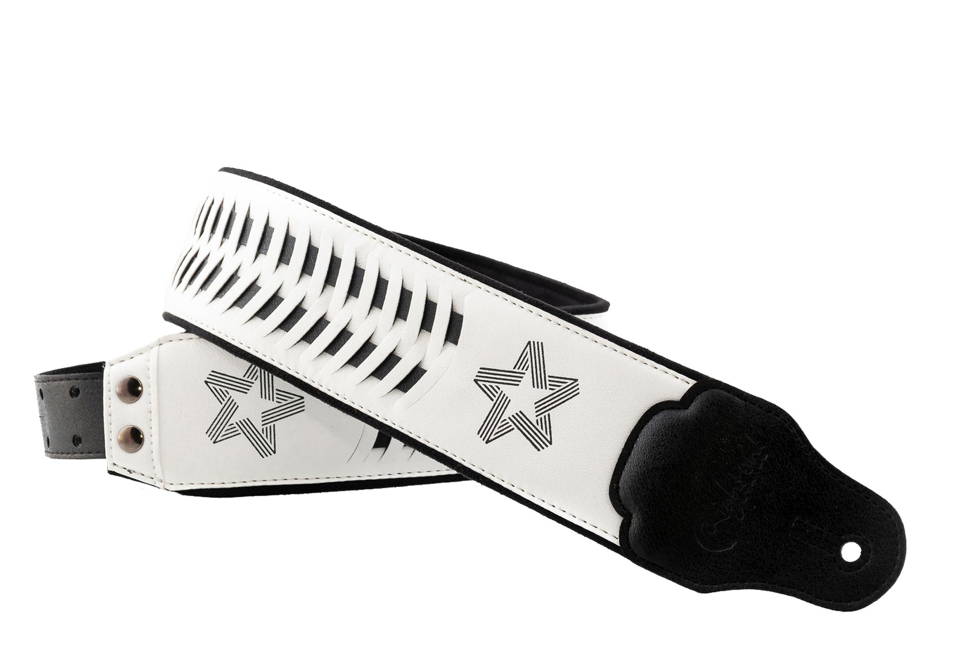 Courroie modèle PAUL TURNER SIGNATURE, extérieur synthétique, largeur 7 cm, longueur 95 à 150 cm, porte-médiators intégré, blanc