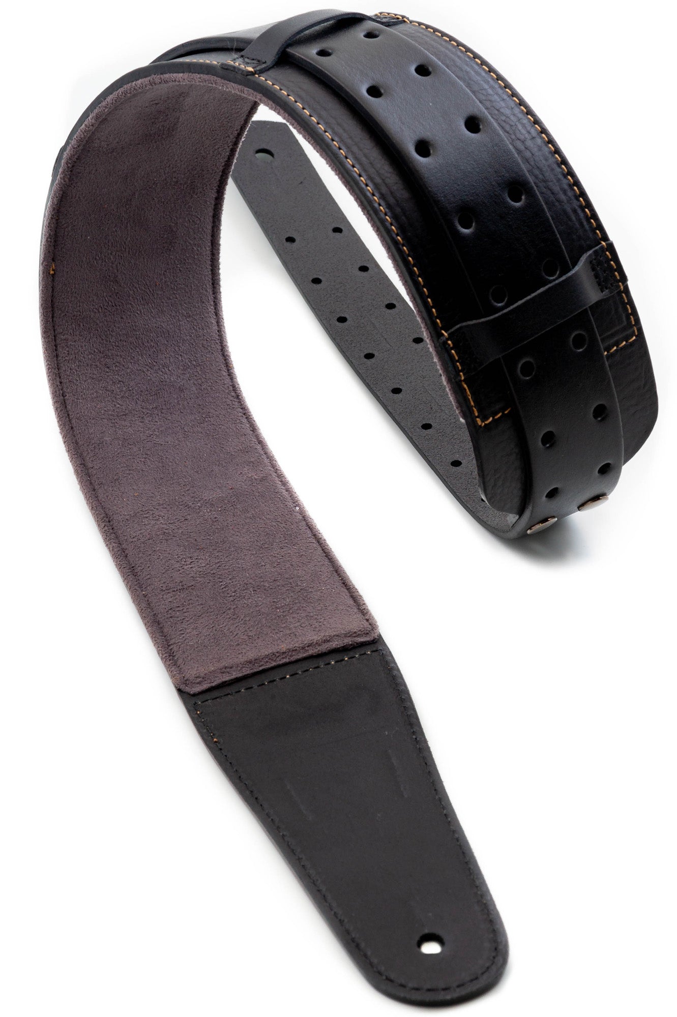 Courroie modèle BACKBEAT LIBERTY, extérieur cuir, largeur 6 cm, longueur 95 à 150 cm, porte-médiators intégré, noir