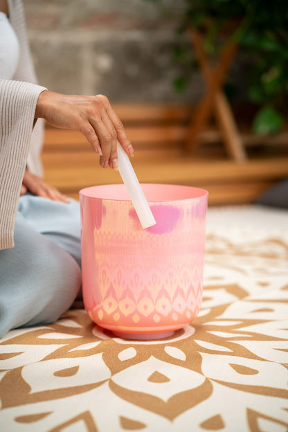 SINGING BOWL SONIC ENERGY ESSENCE CRYSTAL 7,5" NOTE G3, ROSE LOTUS, CHAKRA GORGE