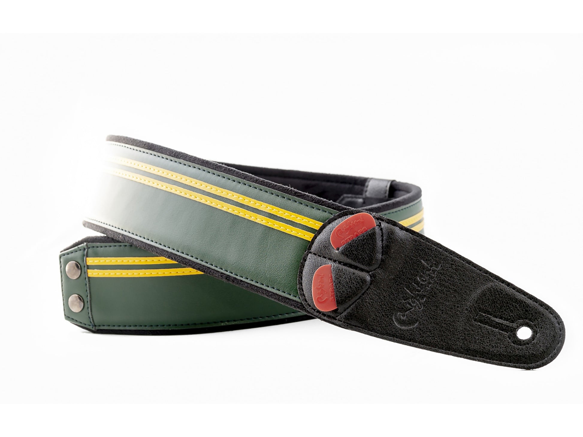Courroie modèle RACE, extérieur synthétique, largeur 6 cm, longueur 100 à 145 cm, porte-médiators intégré, british racing green
