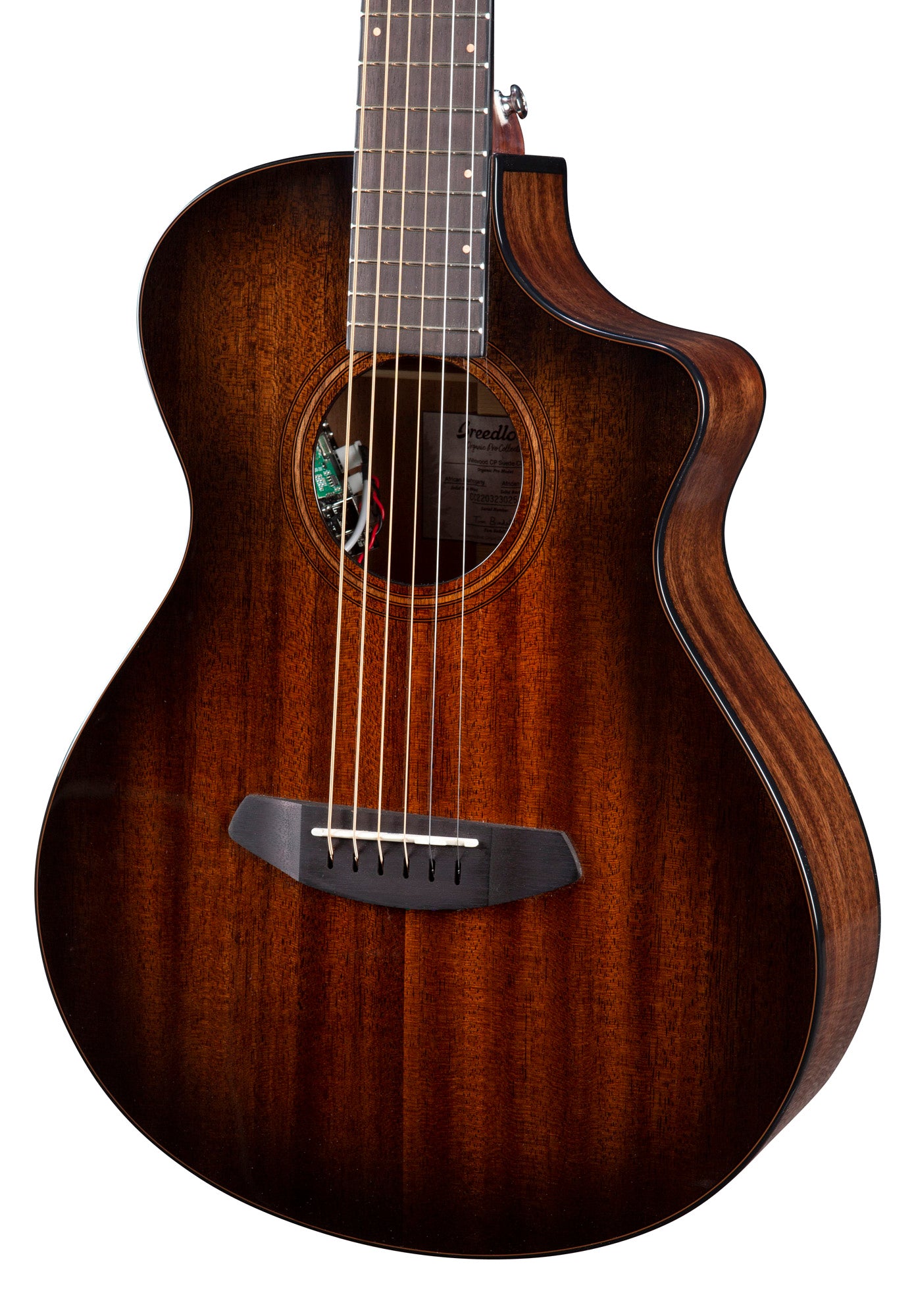 WILDWOOD PRO COMPANION SUEDE CE, pan coupé, table acajou massif, f/e acajou massif, EQ Fishman Flex Plus-T, housse