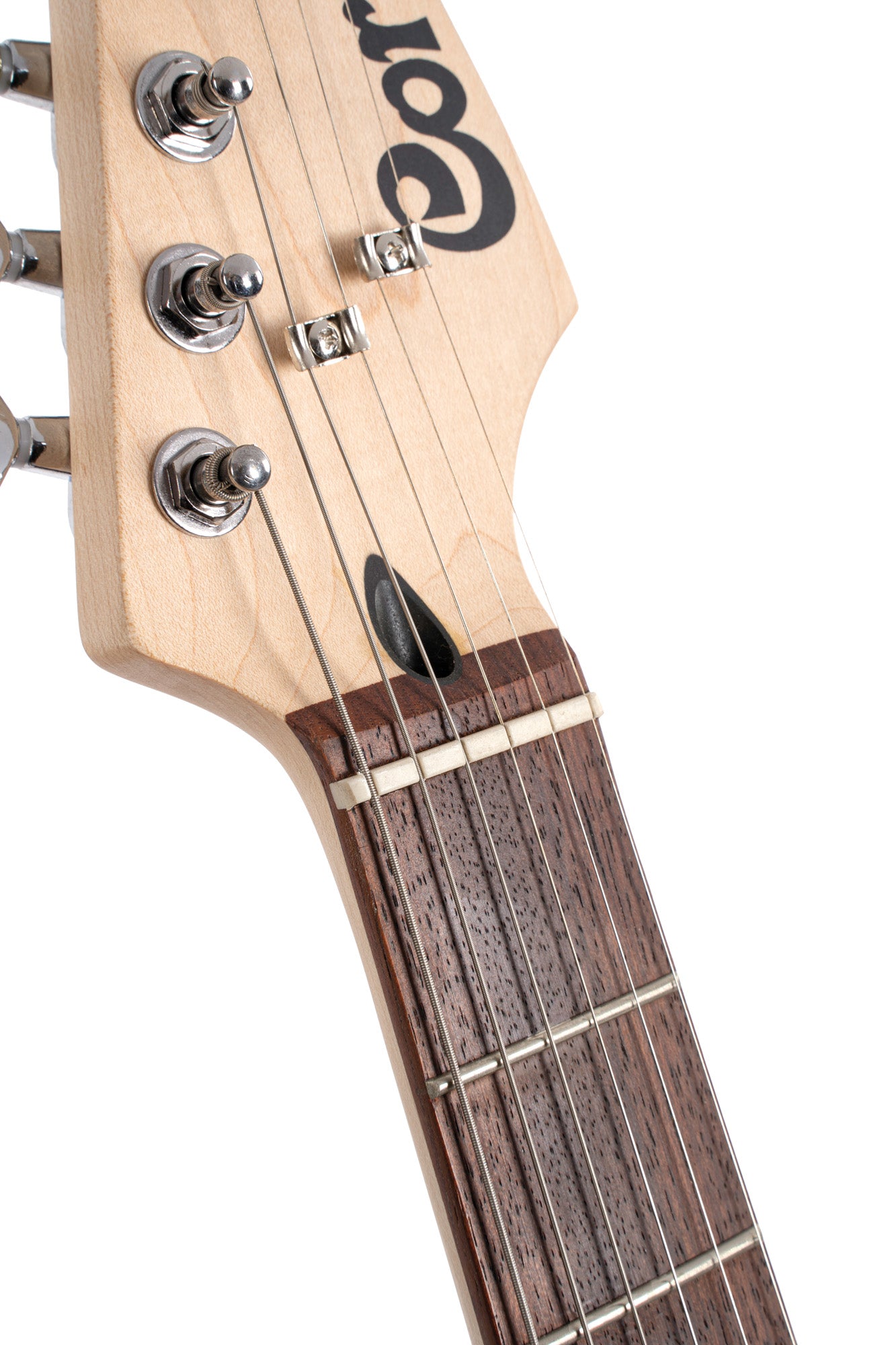 G110, corps peuplier, manche érable, touche jatoba, 3 micros Powersound (S/S/H), plaque tortoise, noir pores ouverts