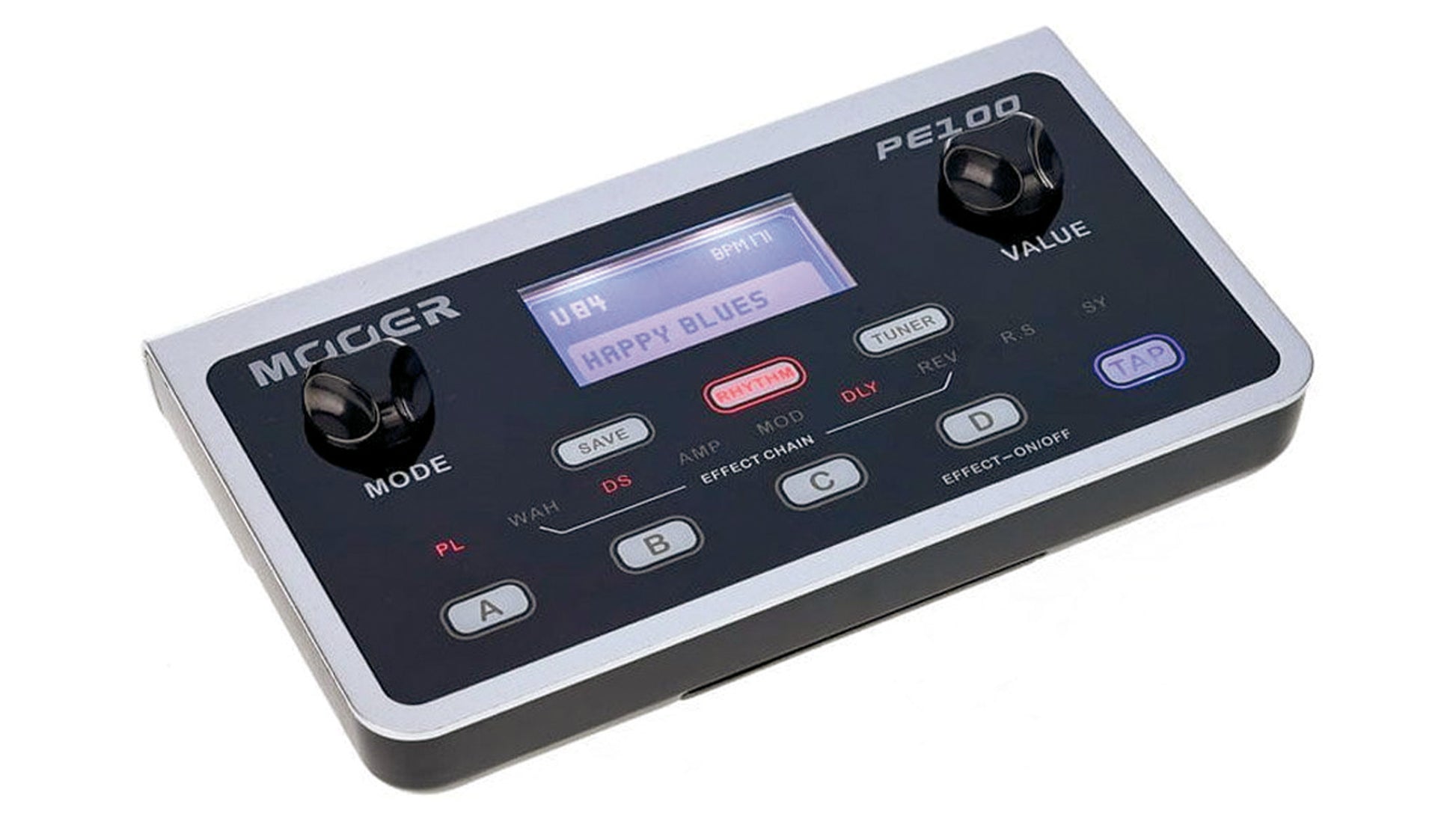 Pédalier multi-effets PE100, 6 blocs d'effet comprenant 39 types d'effets, 98 presets usine et 99 presets utilisateur, noir