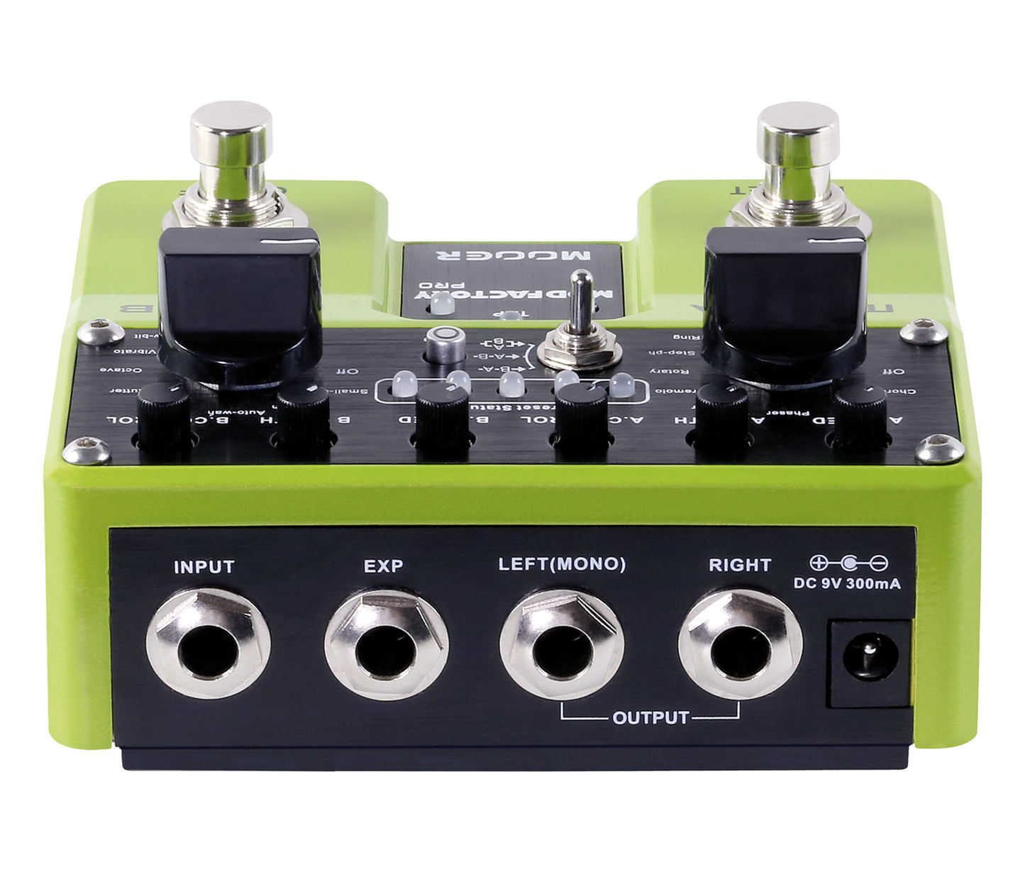 Pédale MOD FACTORY PRO, 2 modules de modulations indépendants (Modes A et B), 16 effets de modulations, vert